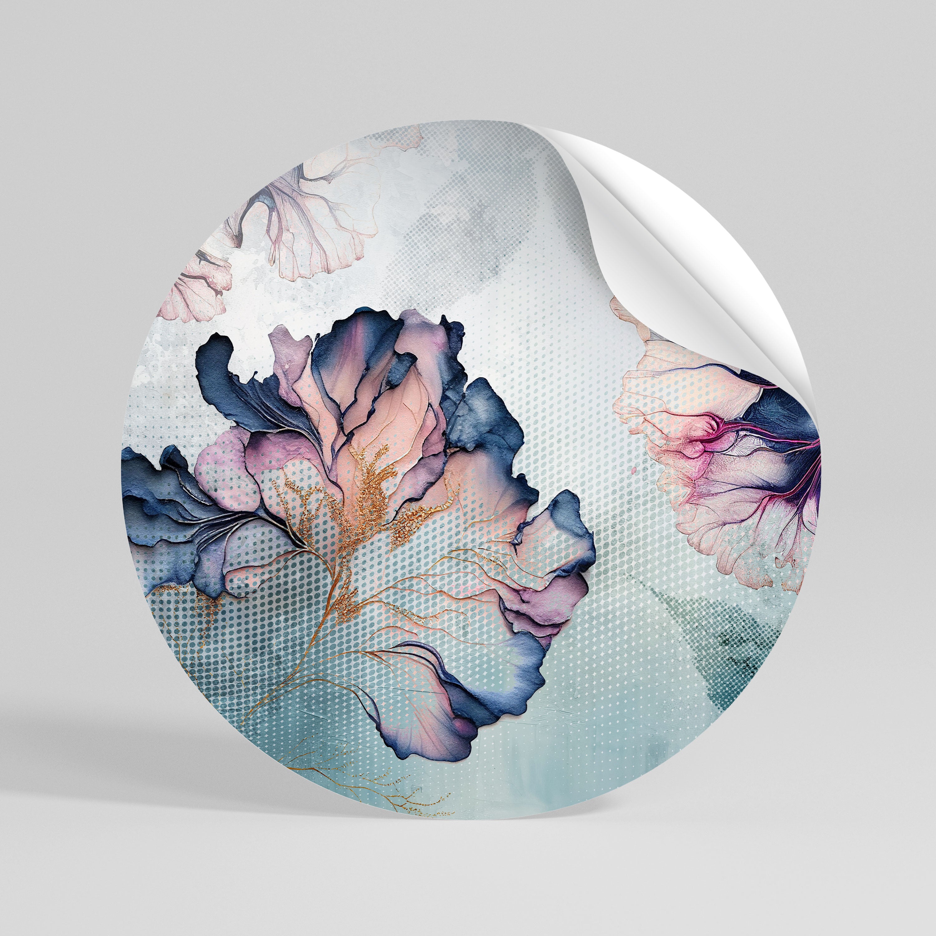 ICY BLOSSOMS Peel and Stick Round Sticker