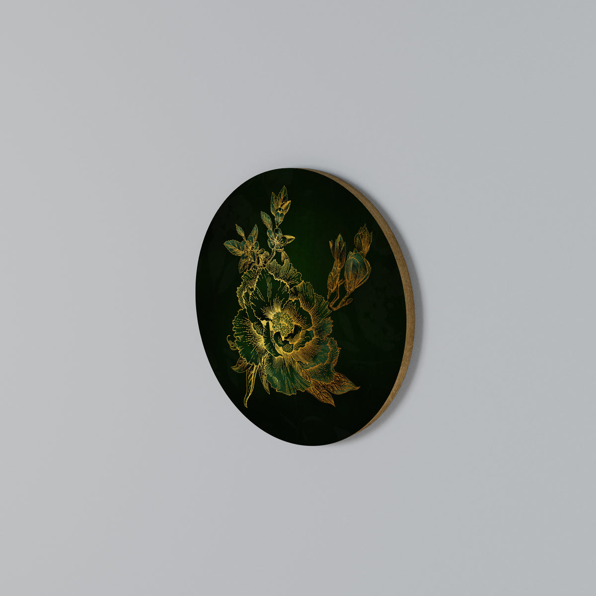 MIDNIGHT FLORAL GLIMMER Rundes Wandbild