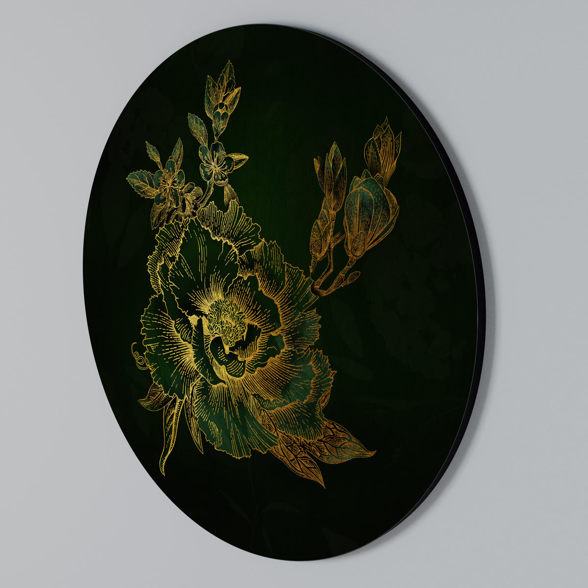 MIDNIGHT FLORAL GLIMMER Rundes Wandbild