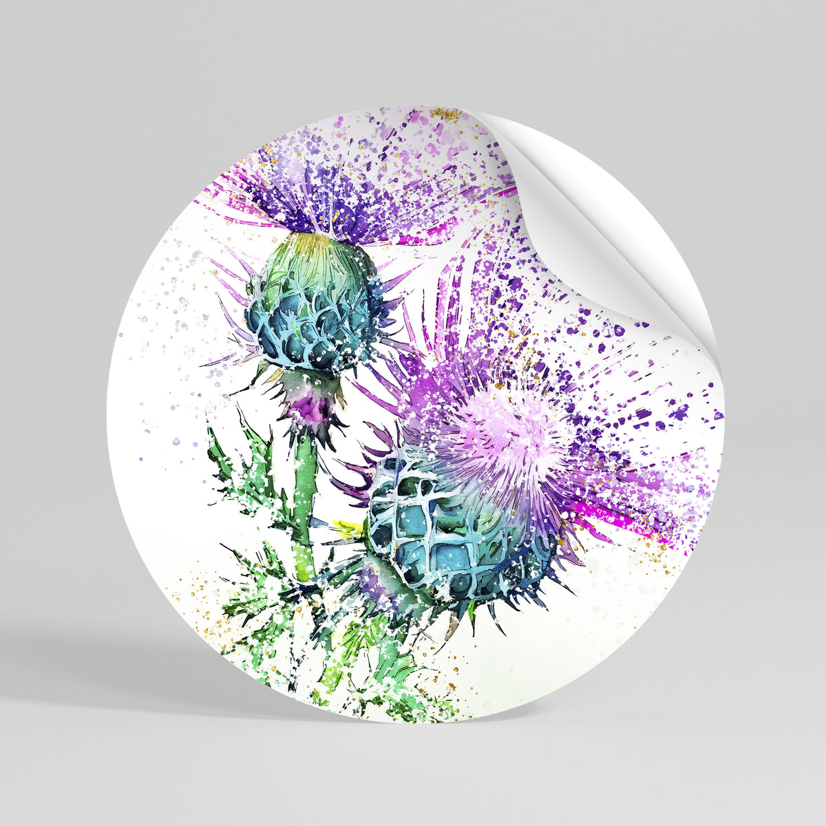 COLORFUL THISTLE DANCE Adesivo rotondo riposizionabile