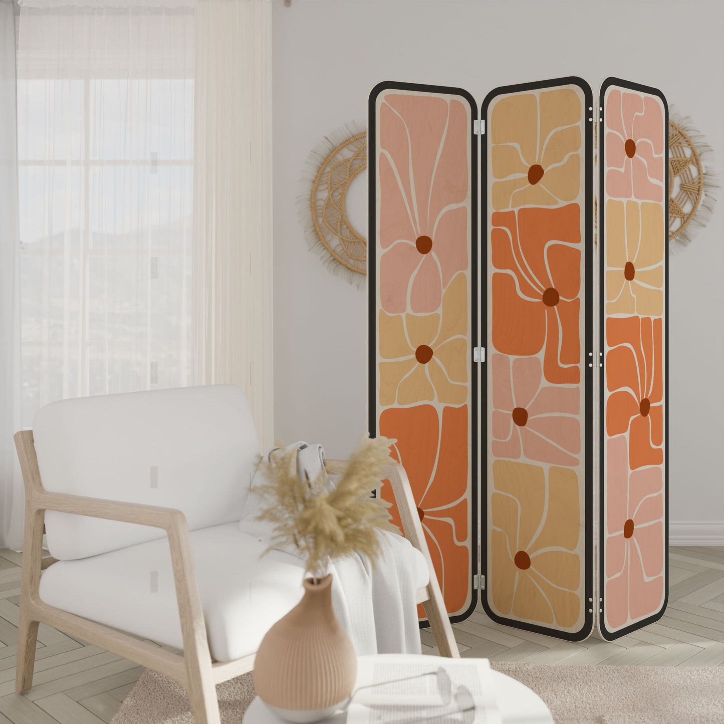 FINE CURRENTS 3-Panel Plywood Room Divider