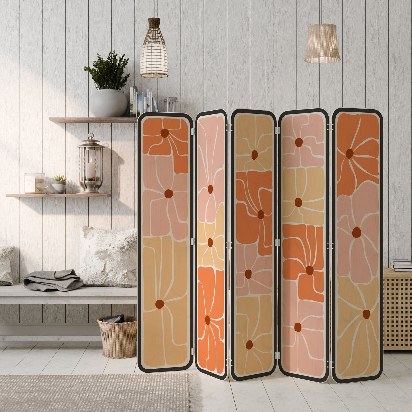 FINE CURRENTS 5-Panel Plywood Room Divider