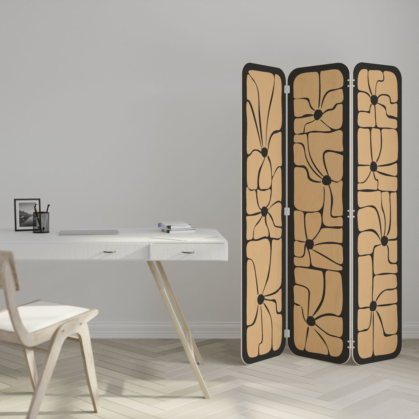 TRANQUIL CURRENTS 3-Panel Plywood Room Divider