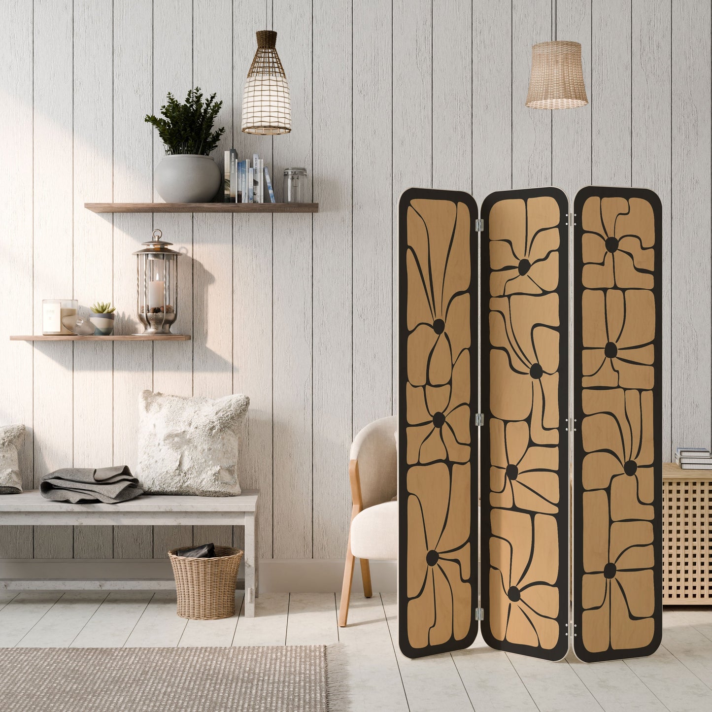 TRANQUIL CURRENTS 3-Panel Plywood Room Divider