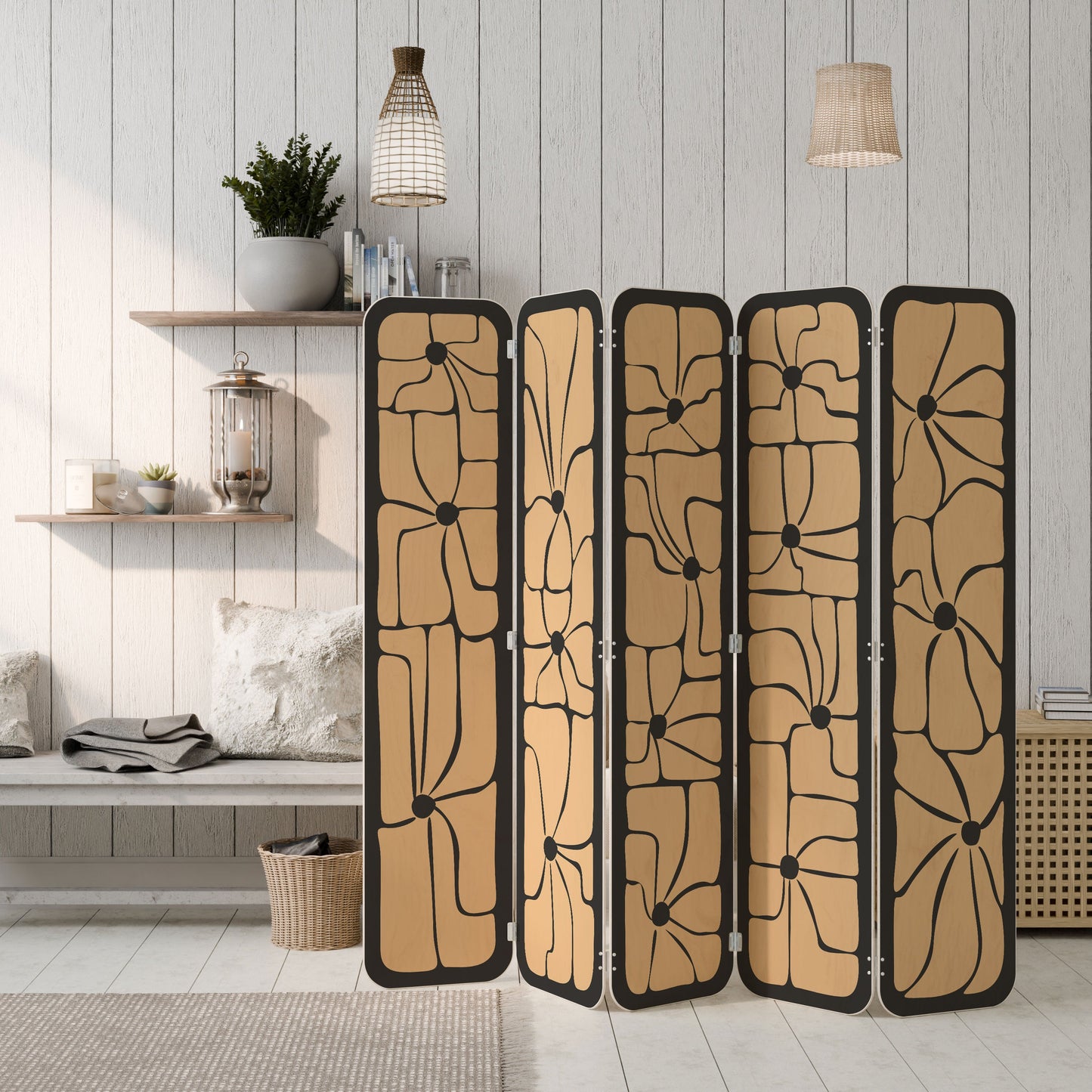 TRANQUIL CURRENTS 5-Panel Plywood Room Divider