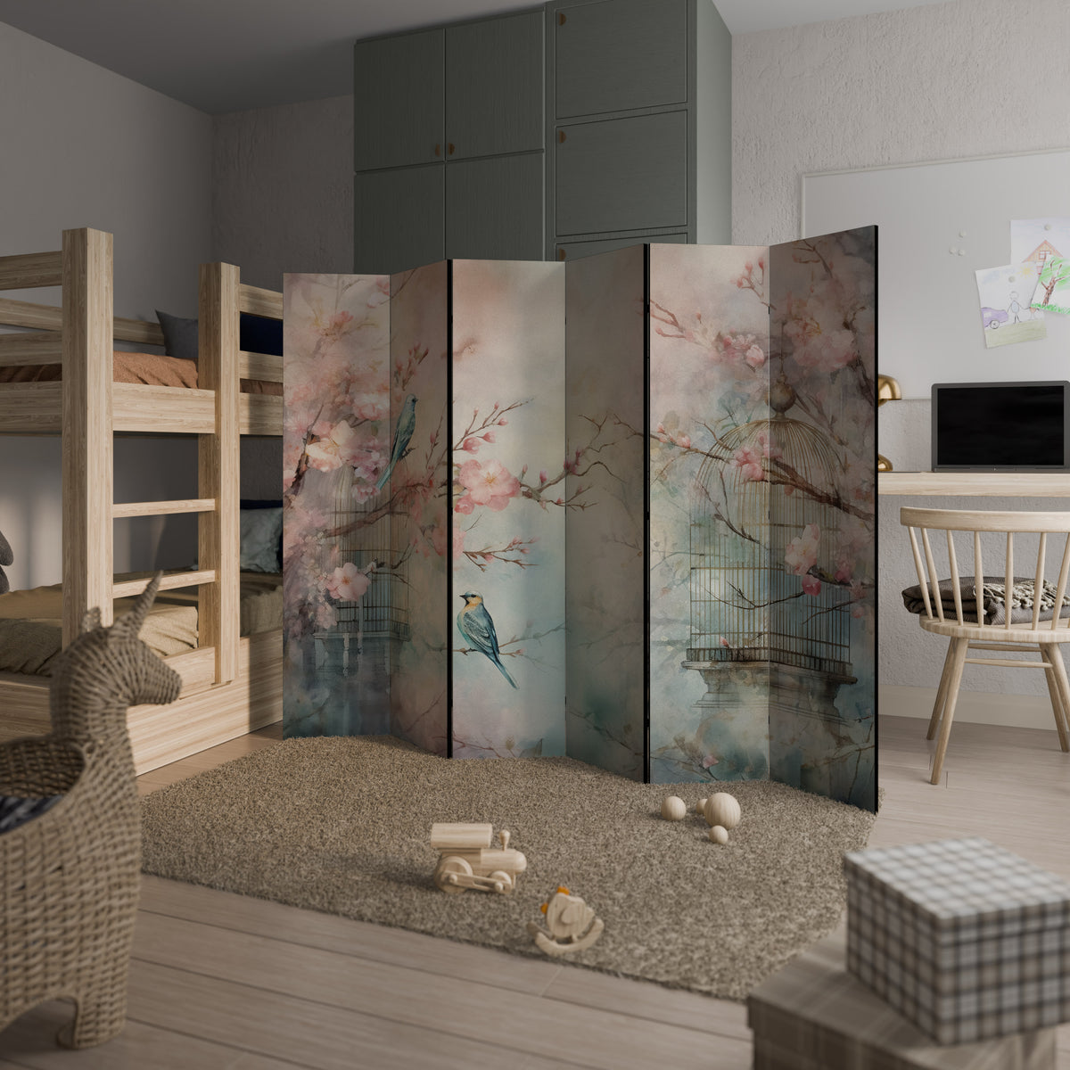 CHERRY BIRDSONG 6-Panel Room Divider