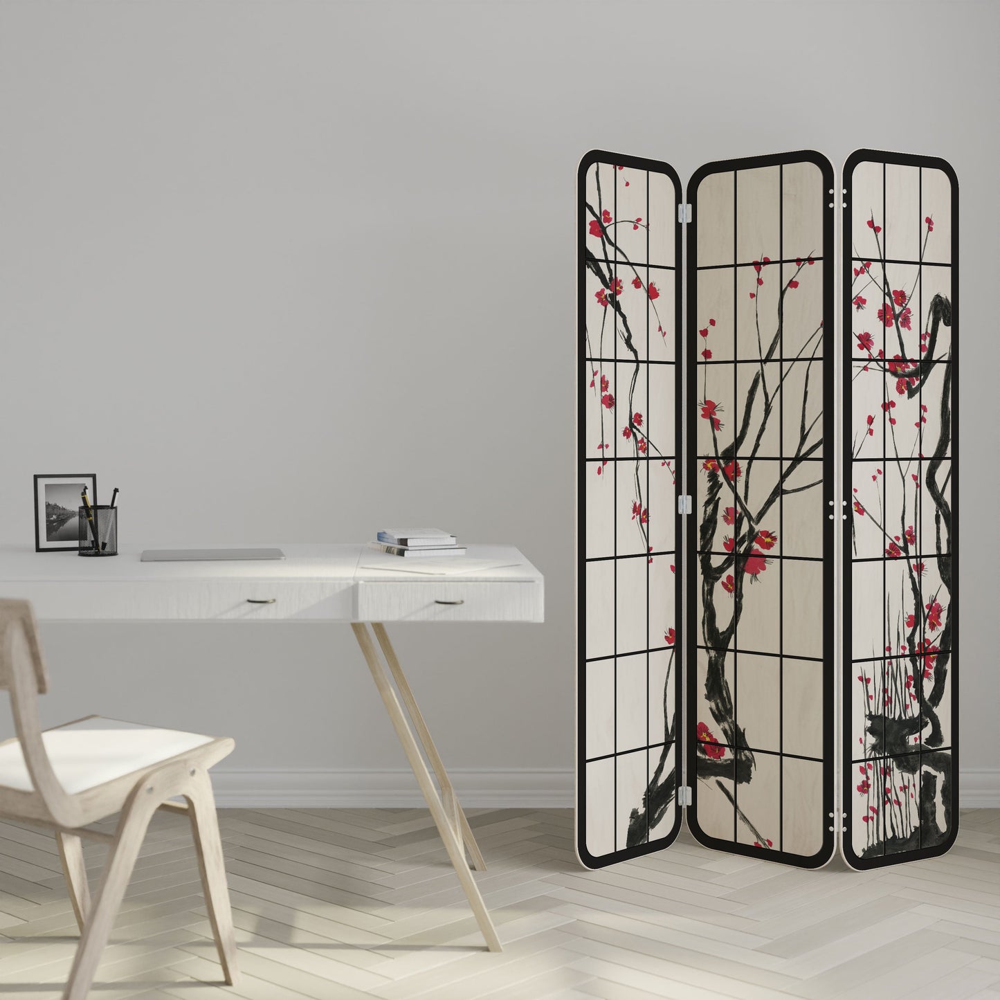 JAPANESE BLOSSOMS 3-Panel Plywood Room Divider