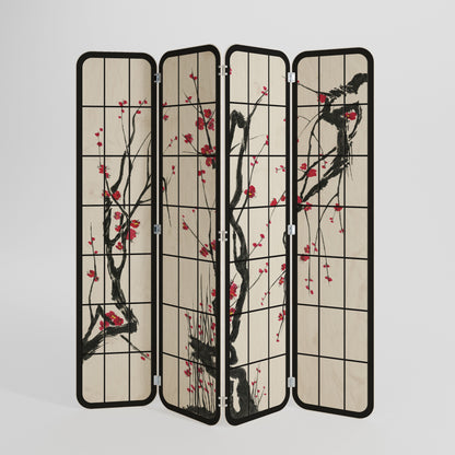 JAPANESE BLOSSOMS 4-Panel Plywood Room Divider