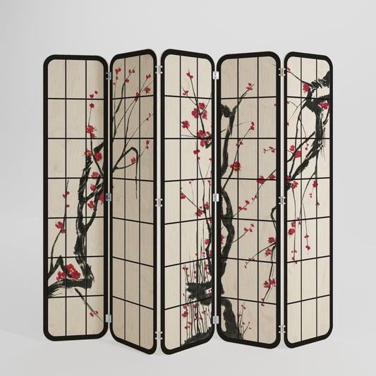 JAPANESE BLOSSOMS 5-Panel Plywood Room Divider