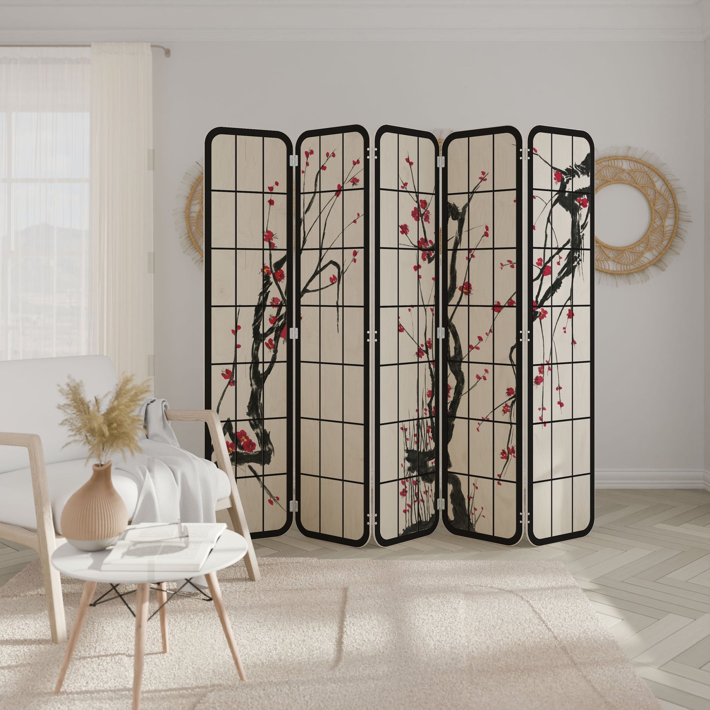 JAPANESE BLOSSOMS 5-Panel Plywood Room Divider