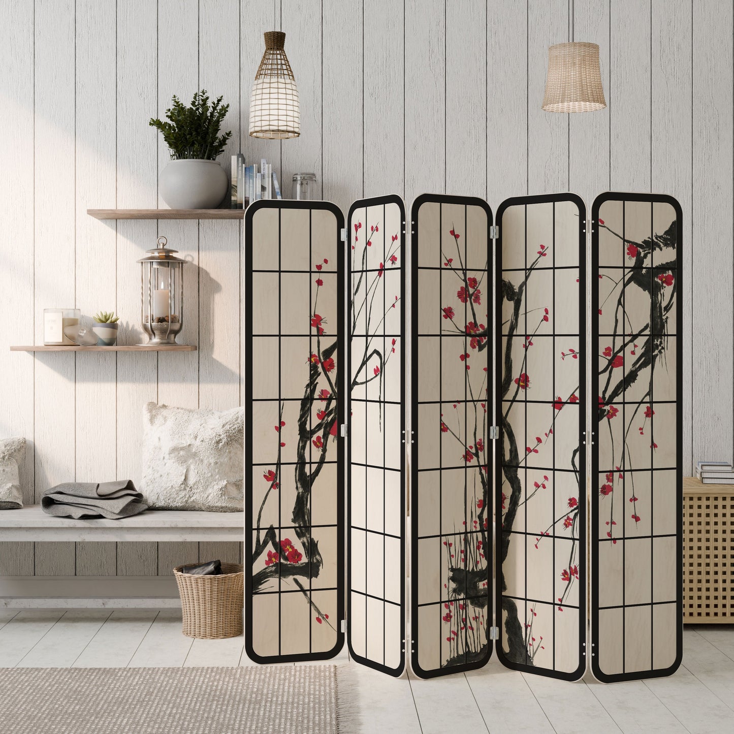 JAPANESE BLOSSOMS 5-Panel Plywood Room Divider