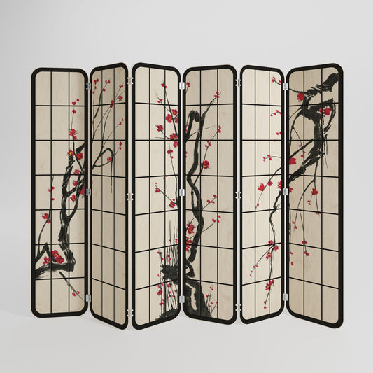 JAPANESE BLOSSOMS 6-Panel Plywood Room Divider