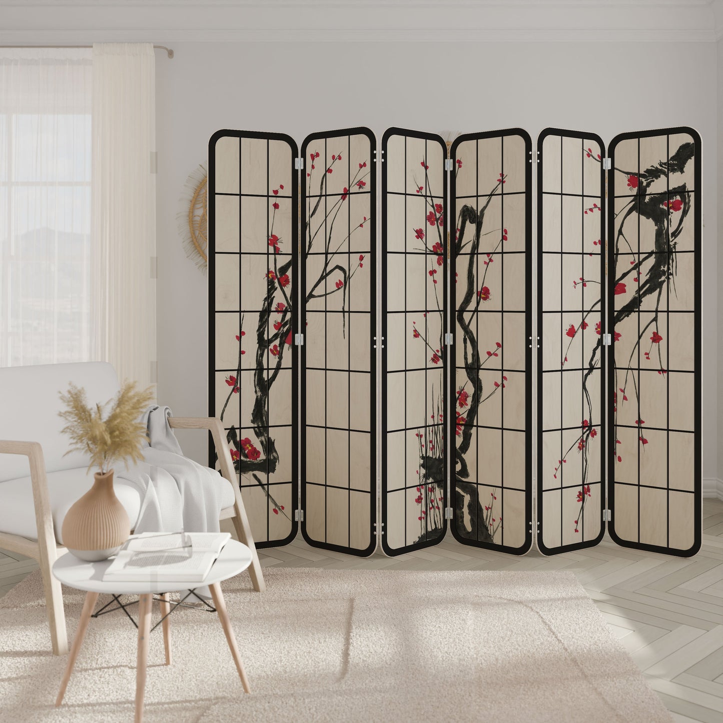 JAPANESE BLOSSOMS 6-Panel Plywood Room Divider