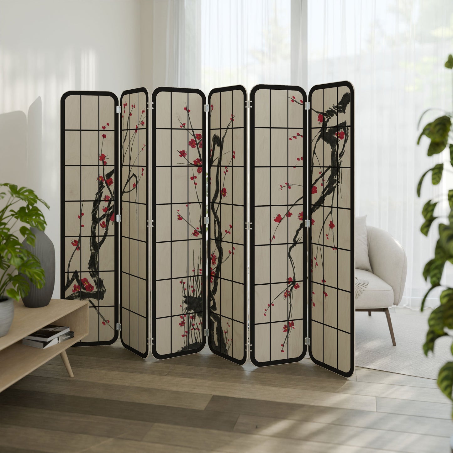 JAPANESE BLOSSOMS 6-Panel Plywood Room Divider