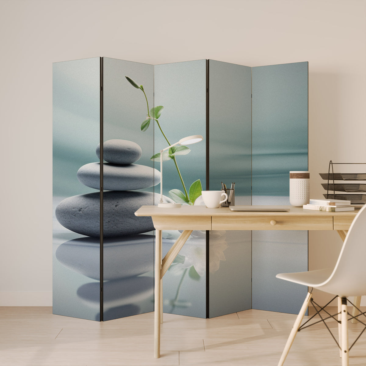 TRANQUIL STONE BALANCE Biombo de 5 paneles