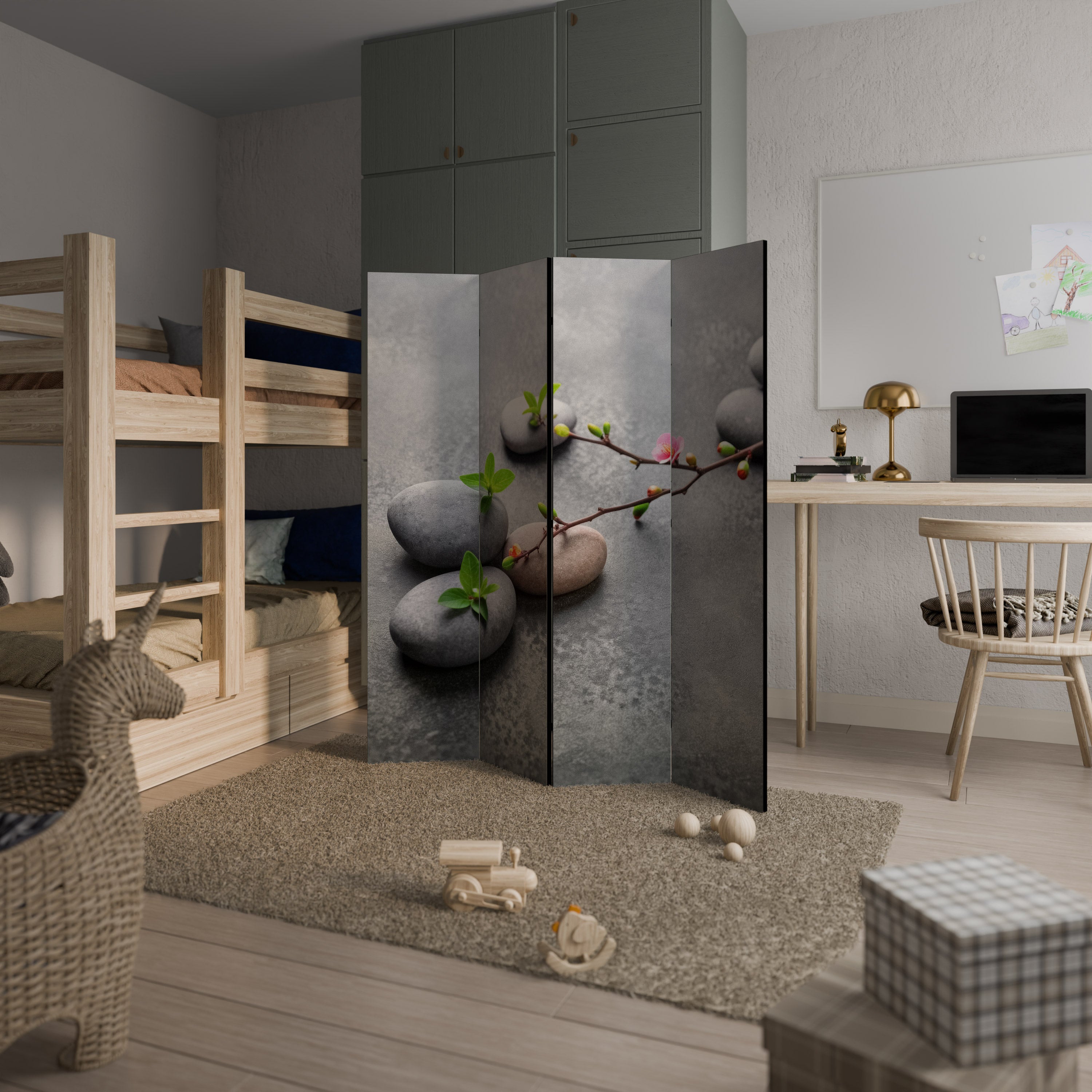 STONES AND BLOSSOMS 4-teiliger Paravent