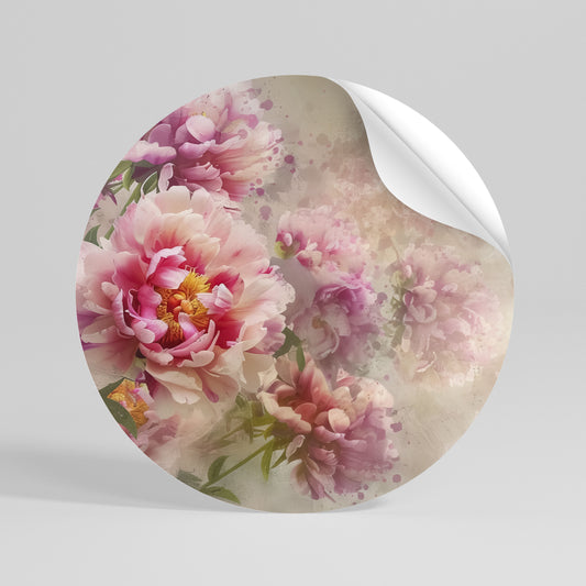 PEONY WHISPER Peel and Stick Round Sticker