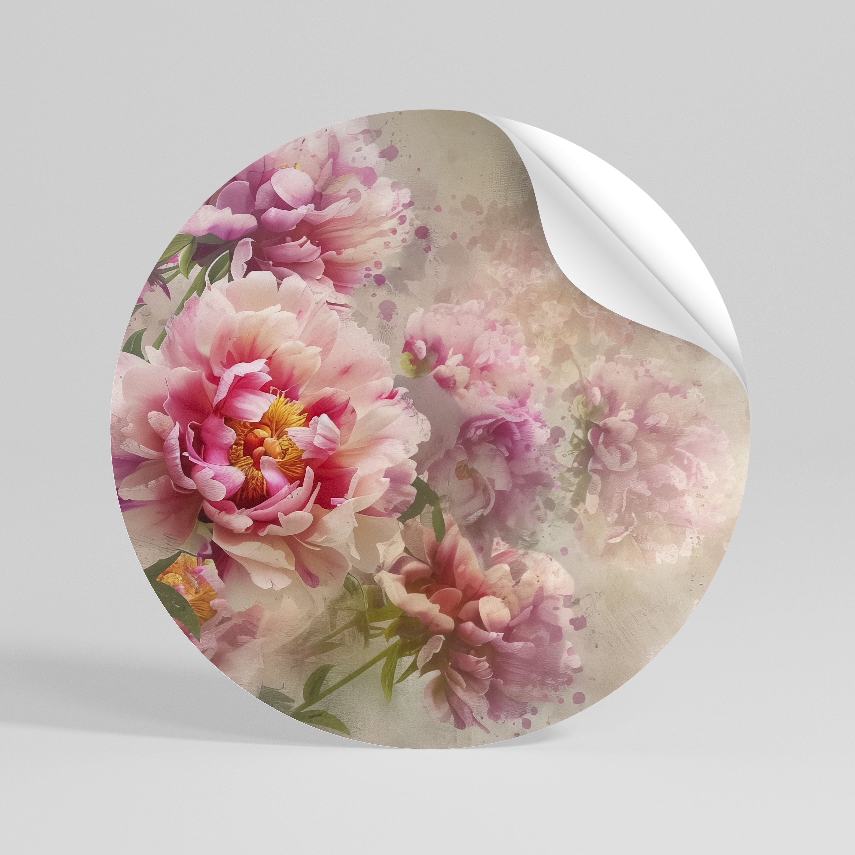 PEONY WHISPER Peel and Stick Round Sticker