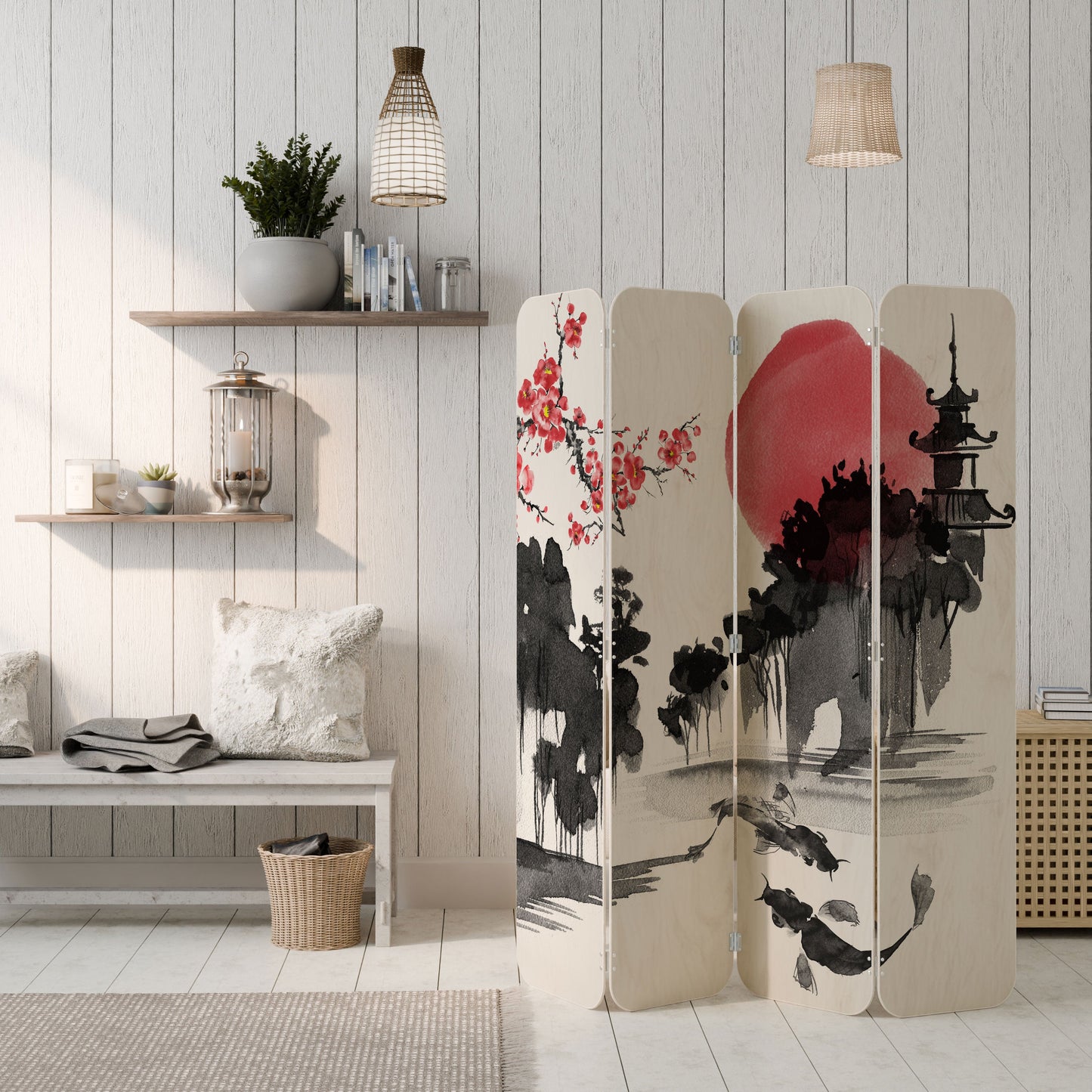 CHERRY SHADOWS 4-Panel Plywood Room Divider