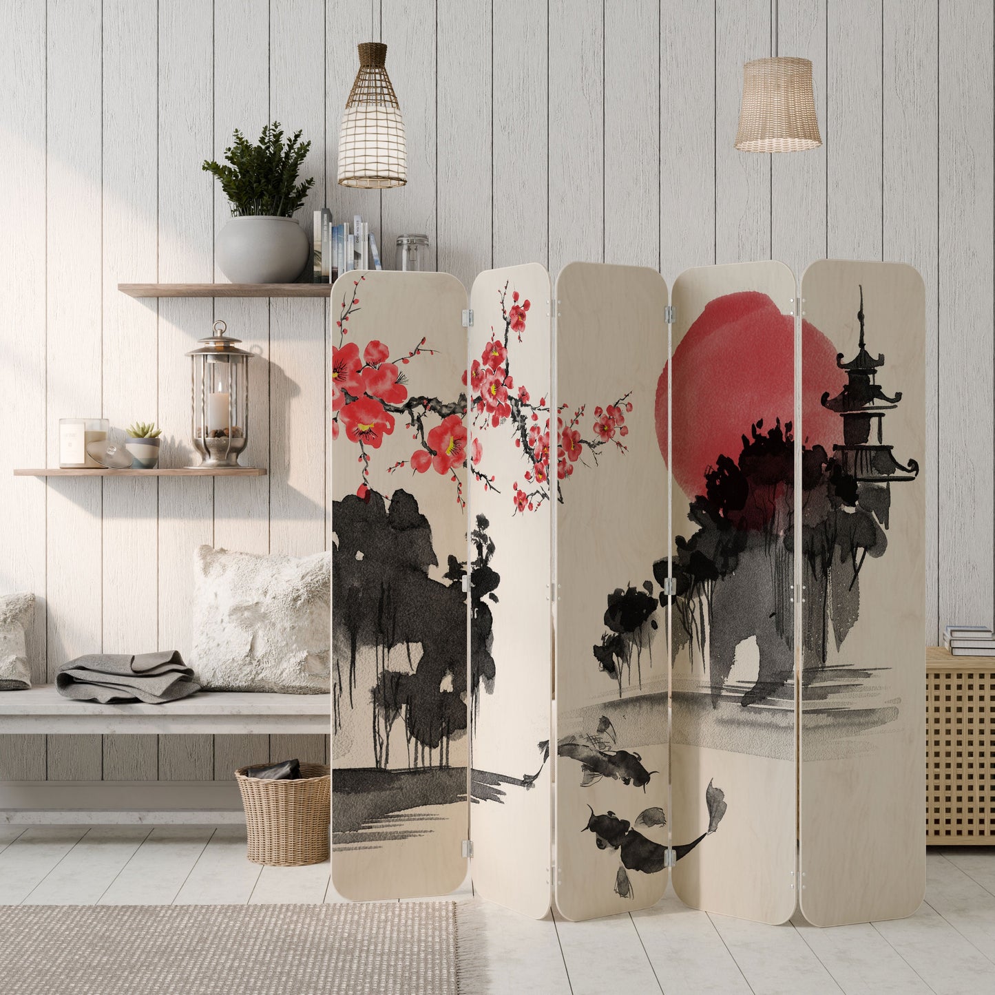 CHERRY SHADOWS 5-Panel Plywood Room Divider