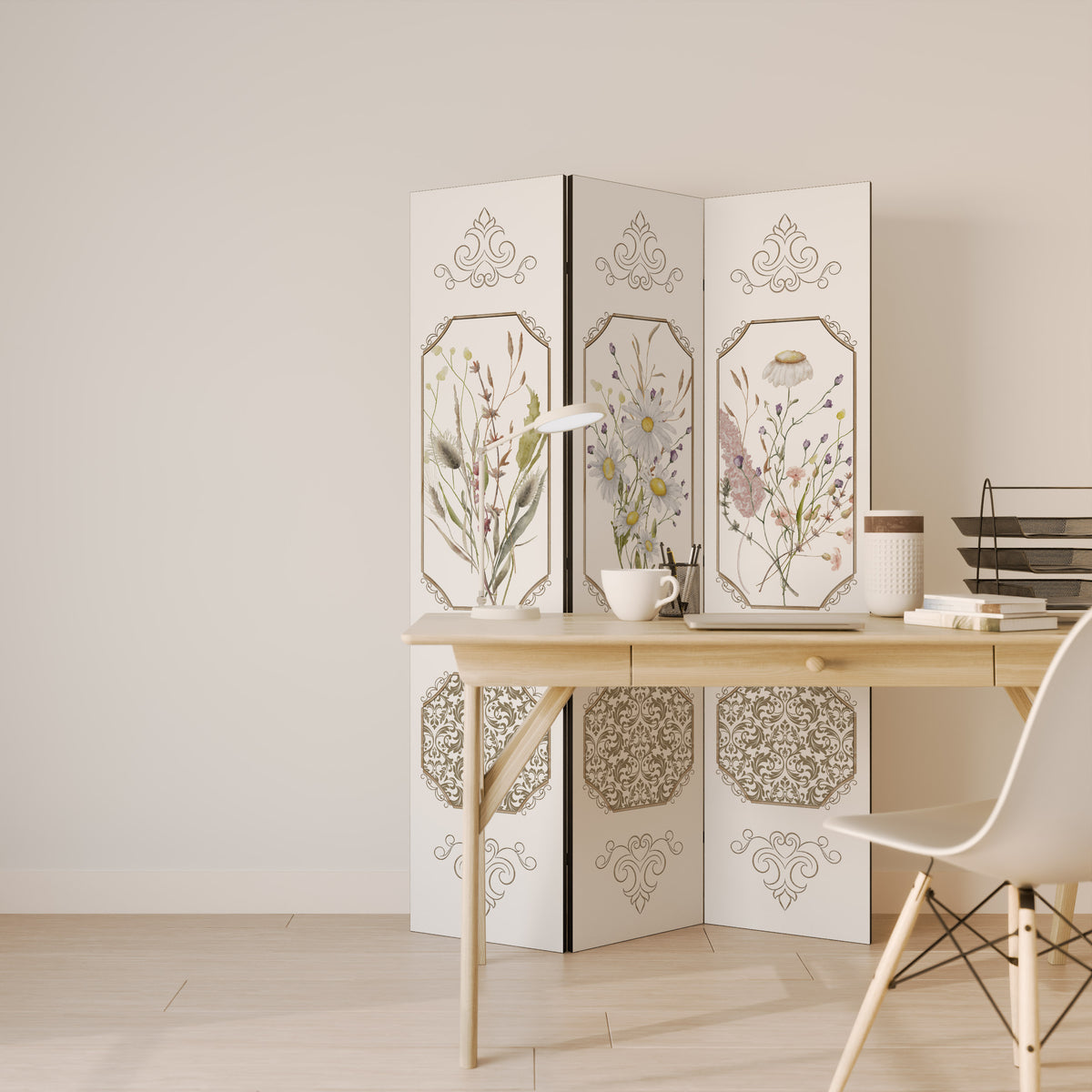 ELEGANT BOTANICAL TAPESTRY Biombo de 3 paneles