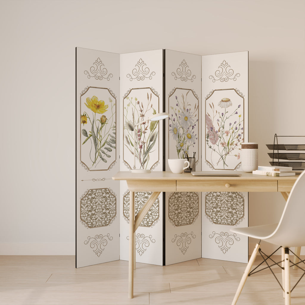 ELEGANT BOTANICAL TAPESTRY Biombo de 4 paneles