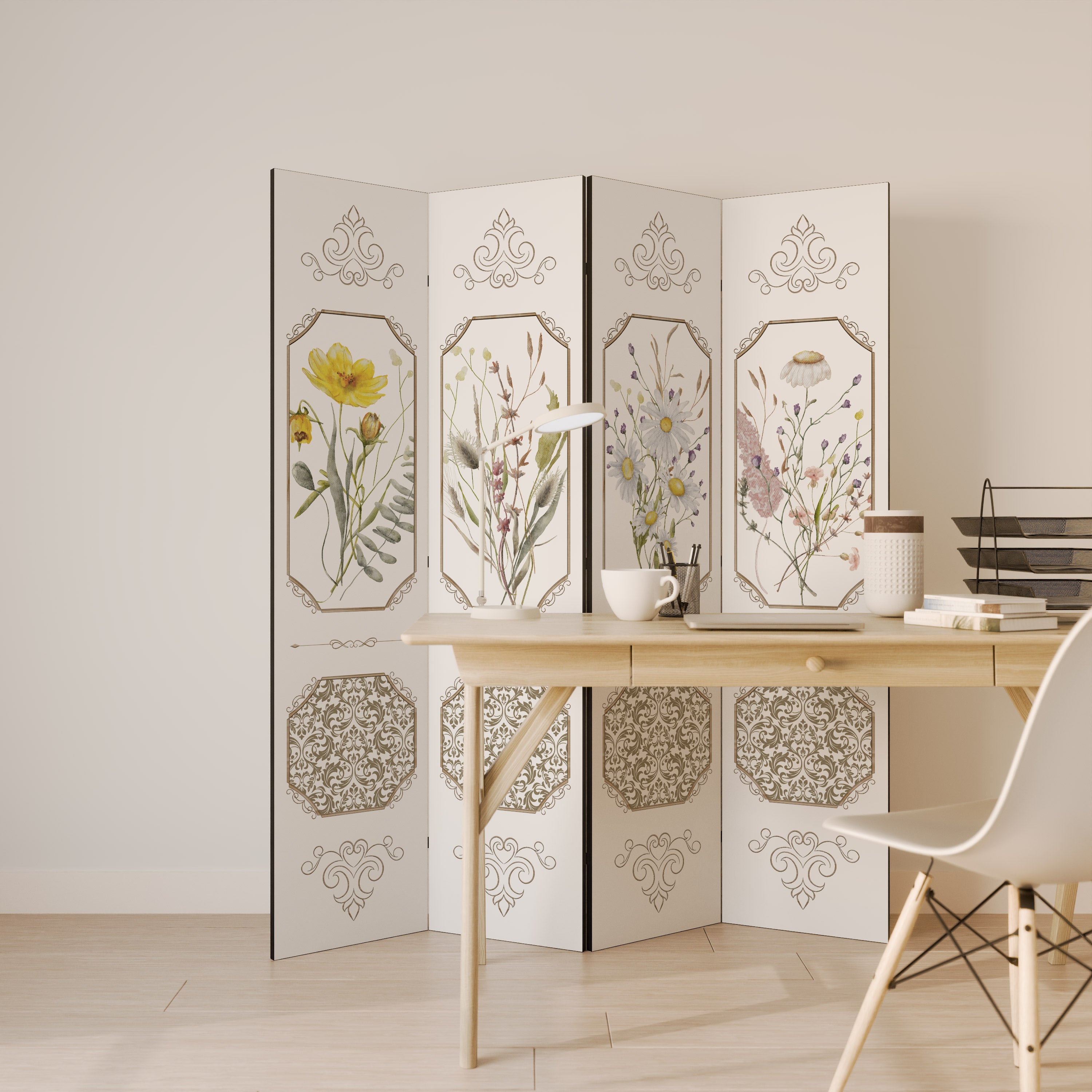 ELEGANT BOTANICAL TAPESTRY Rumsavdelare 4 paneler