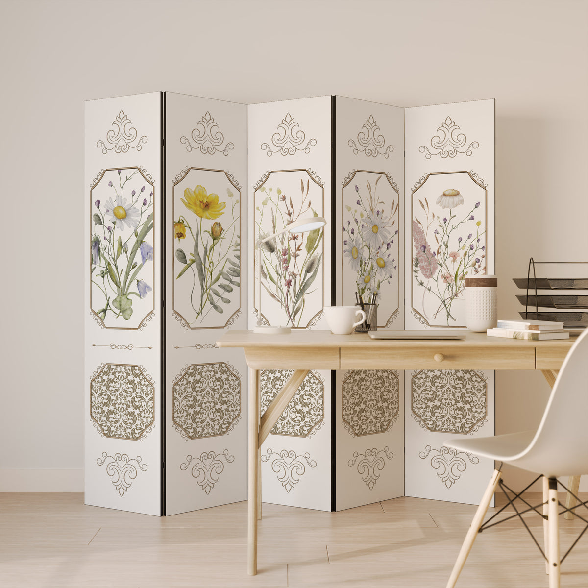 ELEGANT BOTANICAL TAPESTRY Biombo de 5 paneles