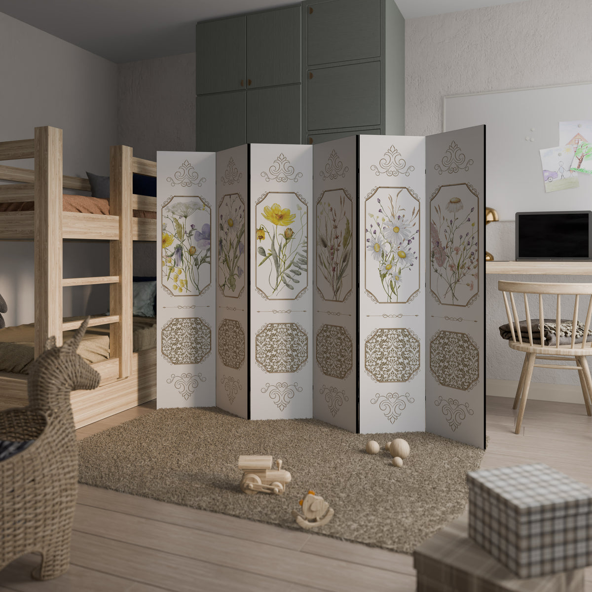 ELEGANT BOTANICAL TAPESTRY 6-Panel Room Divider
