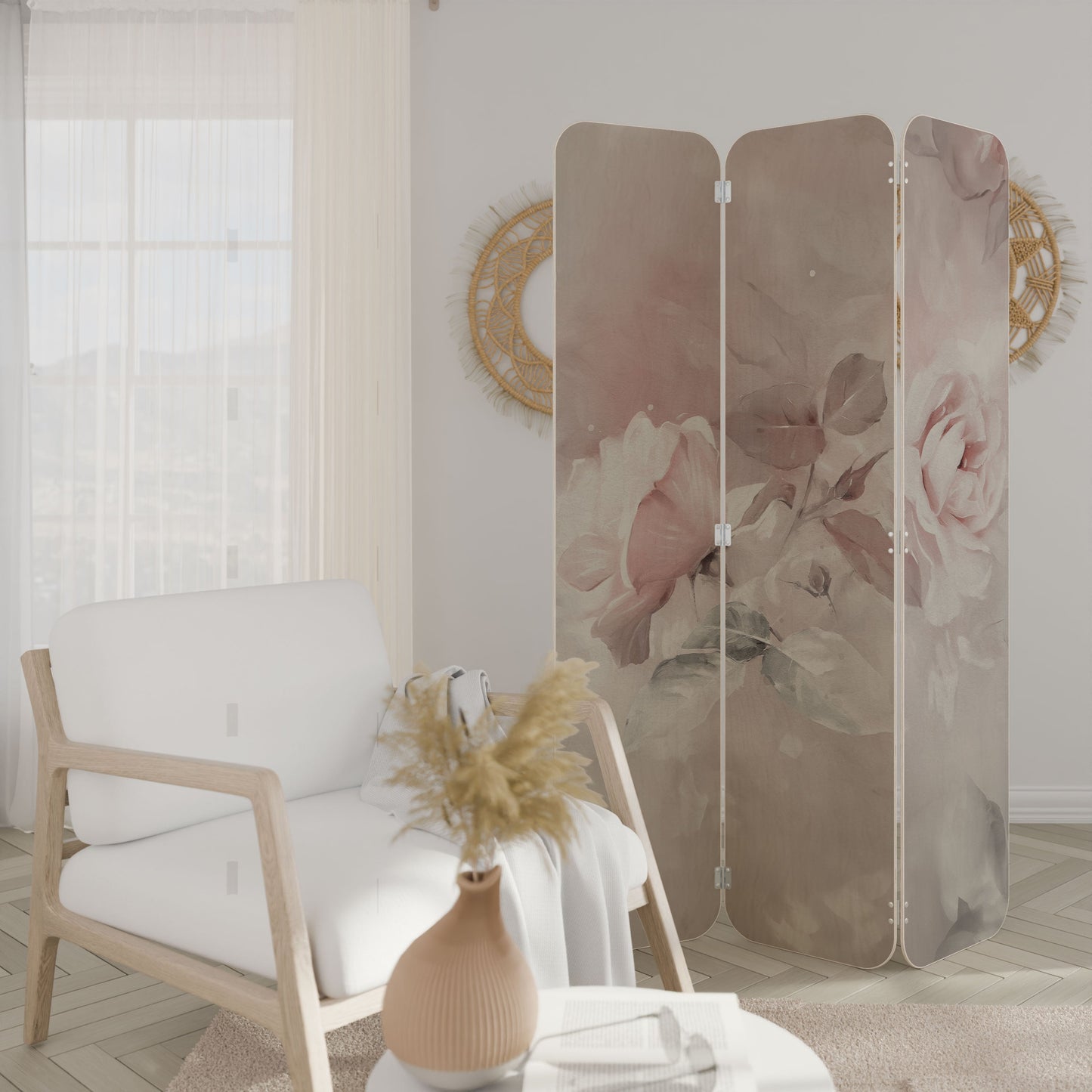 GRACEFUL DAYS 3-Panel Plywood Room Divider