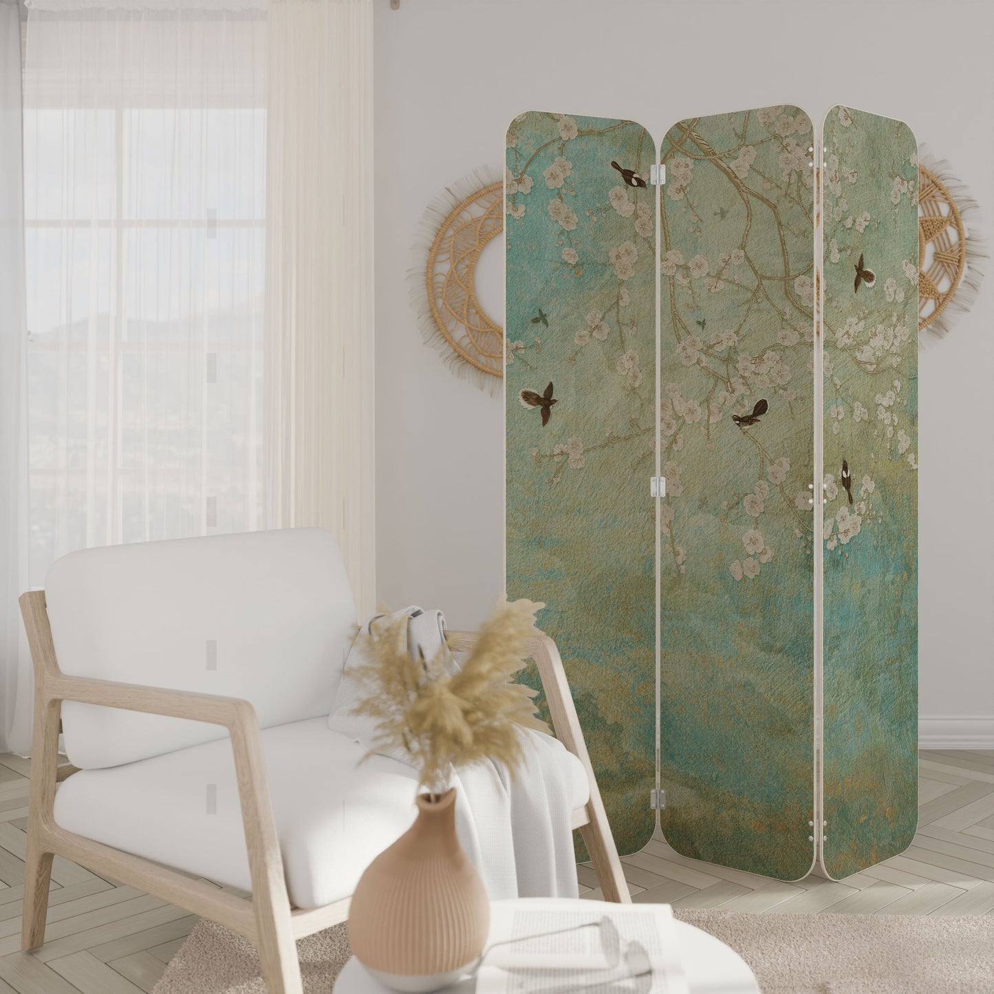 BLOOMING CHARM 3-Panel Plywood Room Divider