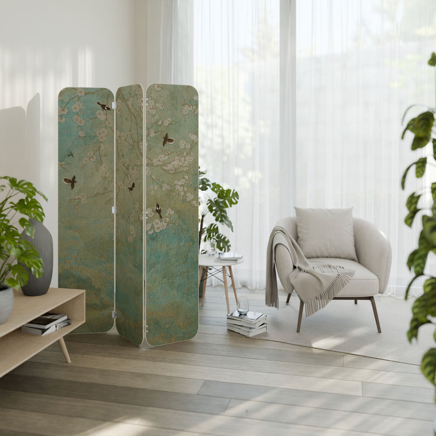 BLOOMING CHARM 3-Panel Plywood Room Divider