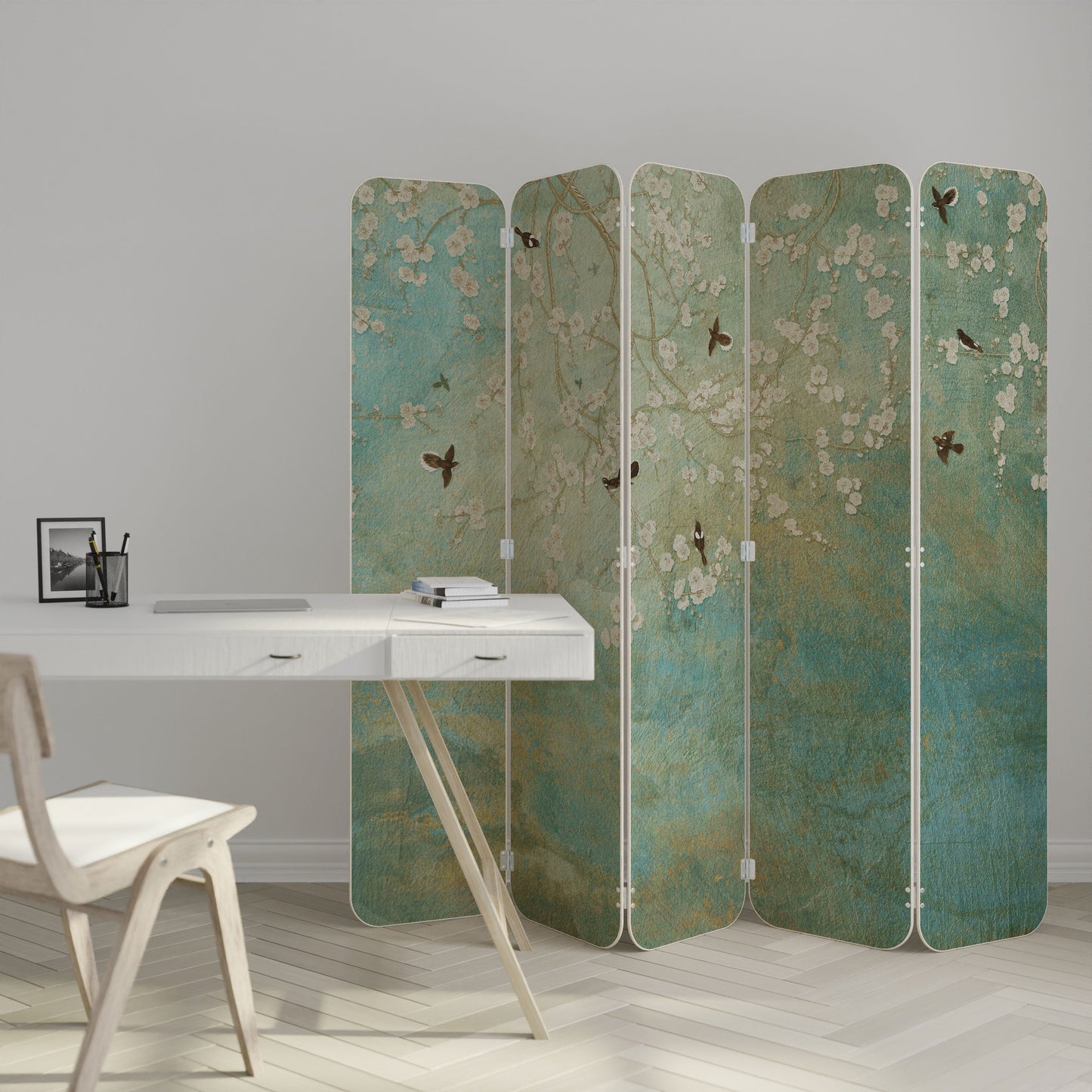 BLOOMING CHARM 5-Panel Plywood Room Divider