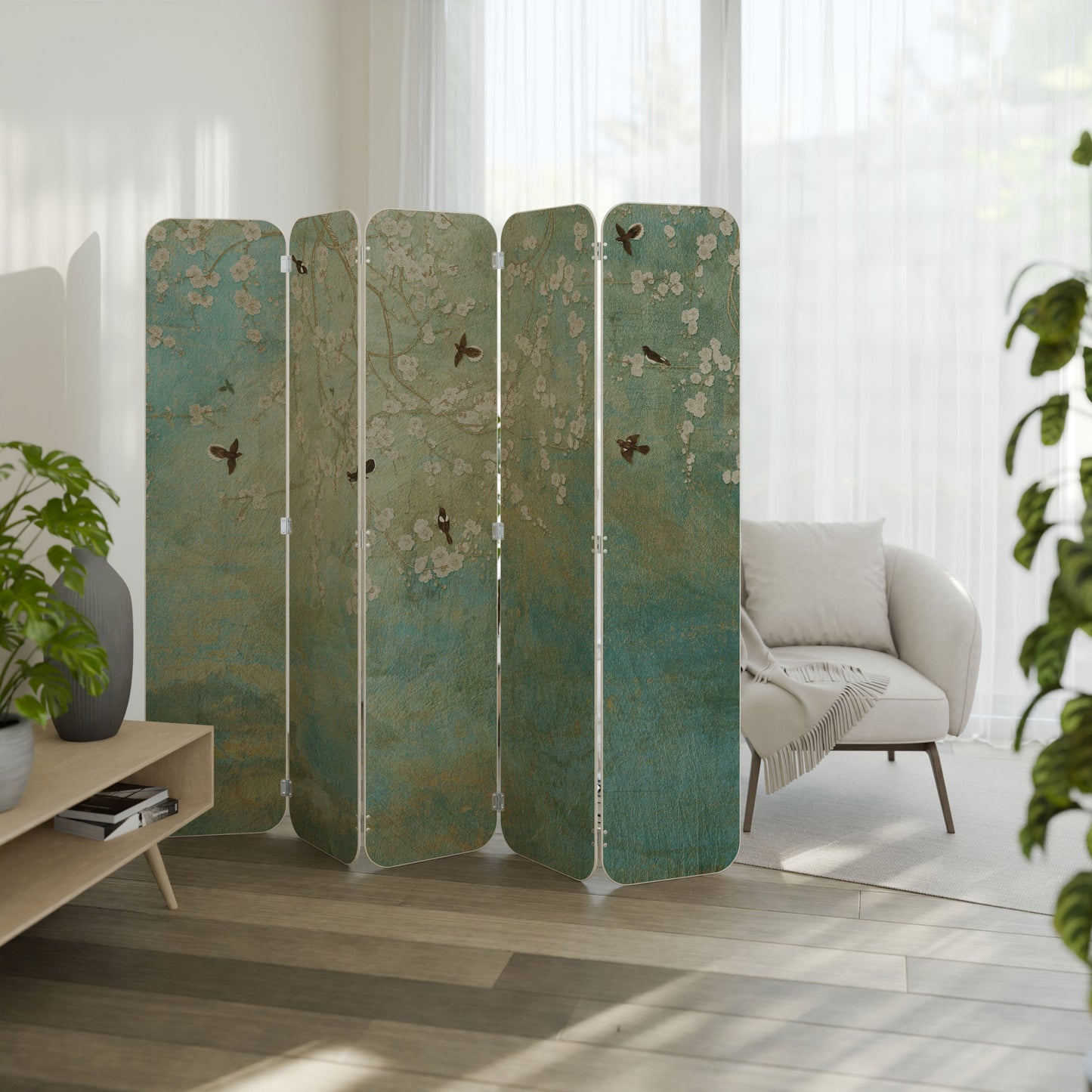 BLOOMING CHARM 5-Panel Plywood Room Divider