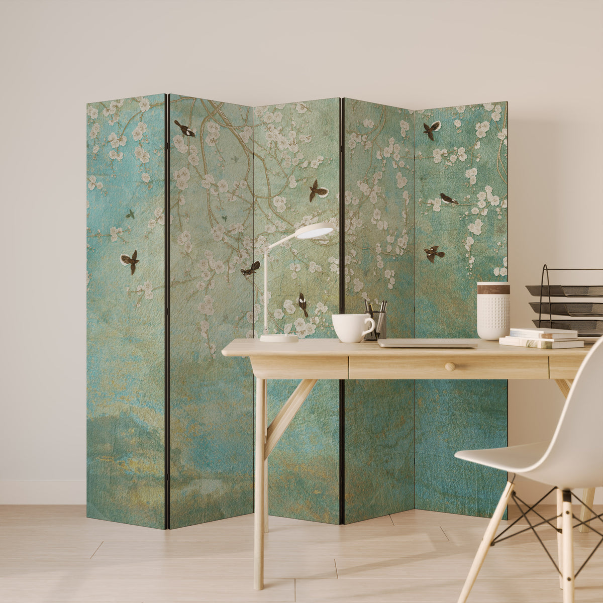 BLOOMING CHARM Biombo de 5 paneles