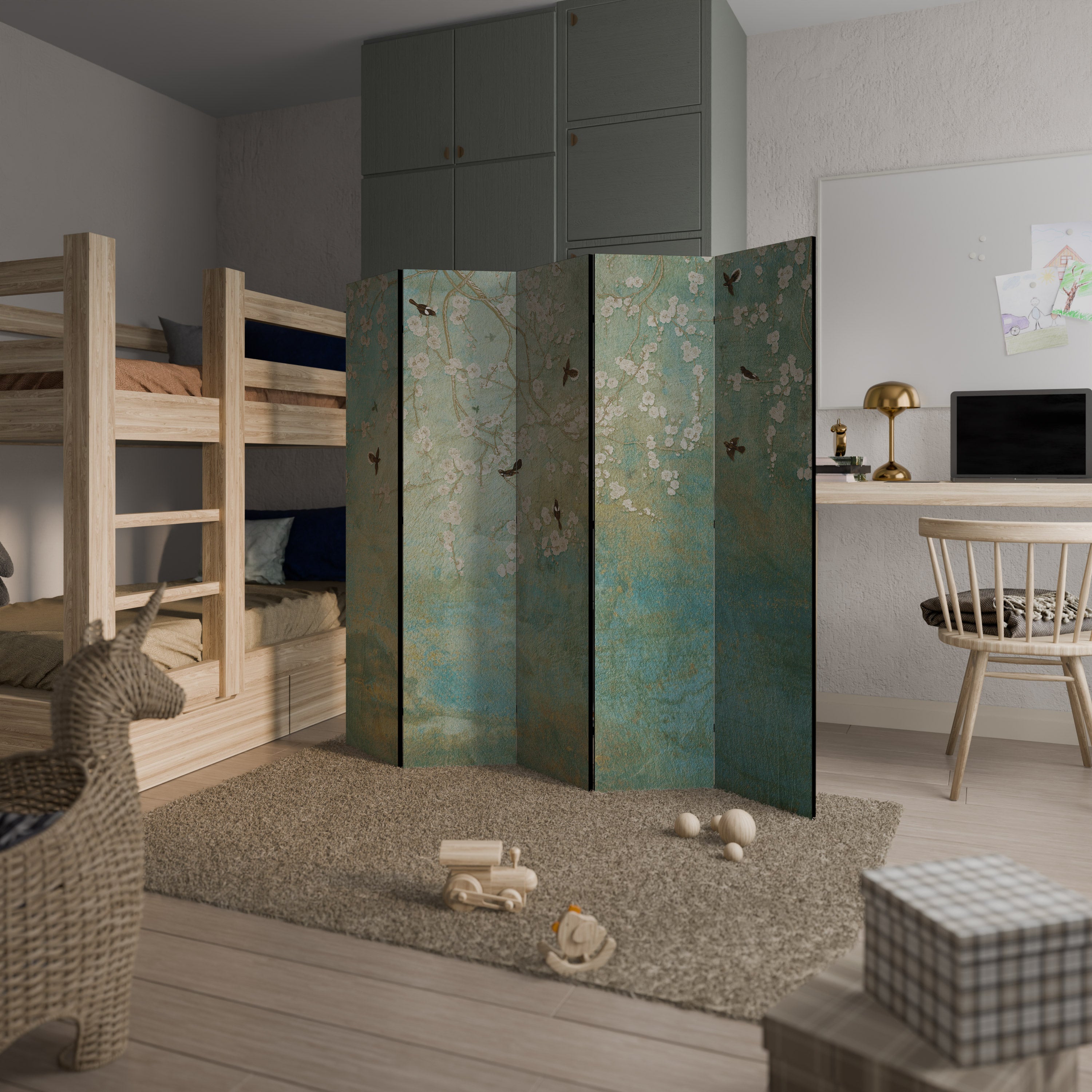 BLOOMING CHARM Biombo de 5 paneles