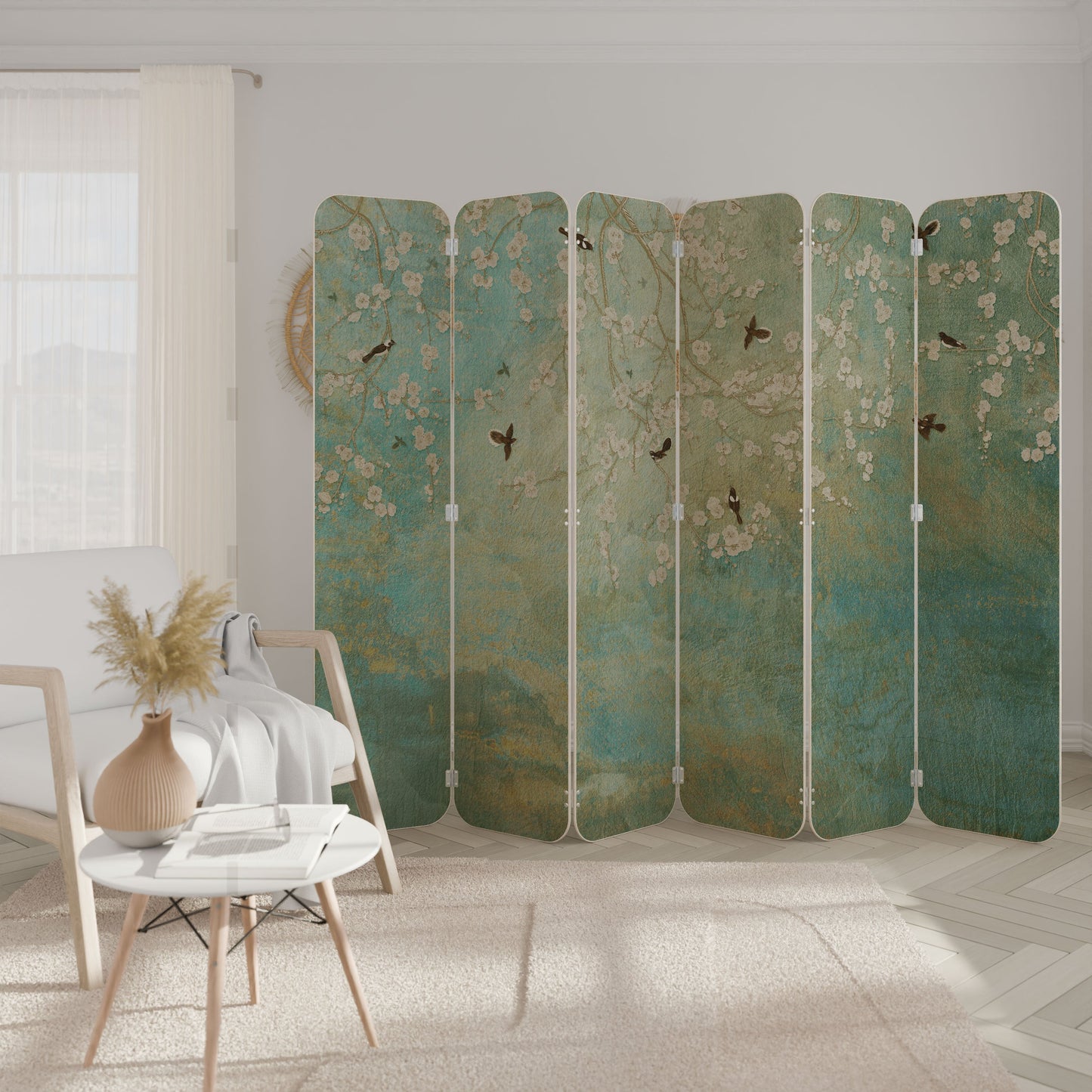 BLOOMING CHARM 6-Panel Plywood Room Divider