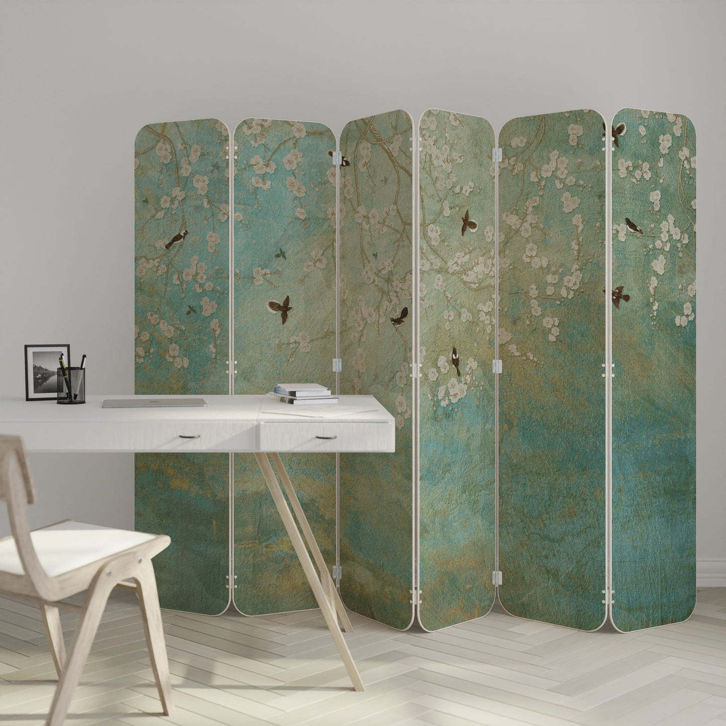 BLOOMING CHARM 6-Panel Plywood Room Divider