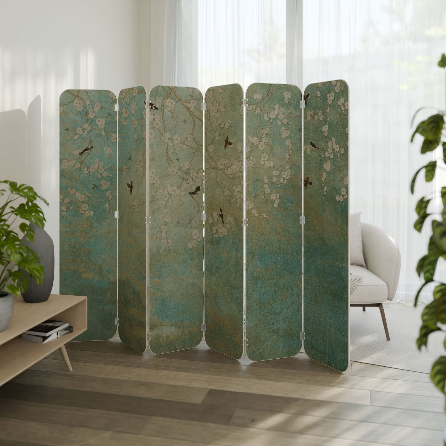 BLOOMING CHARM 6-Panel Plywood Room Divider