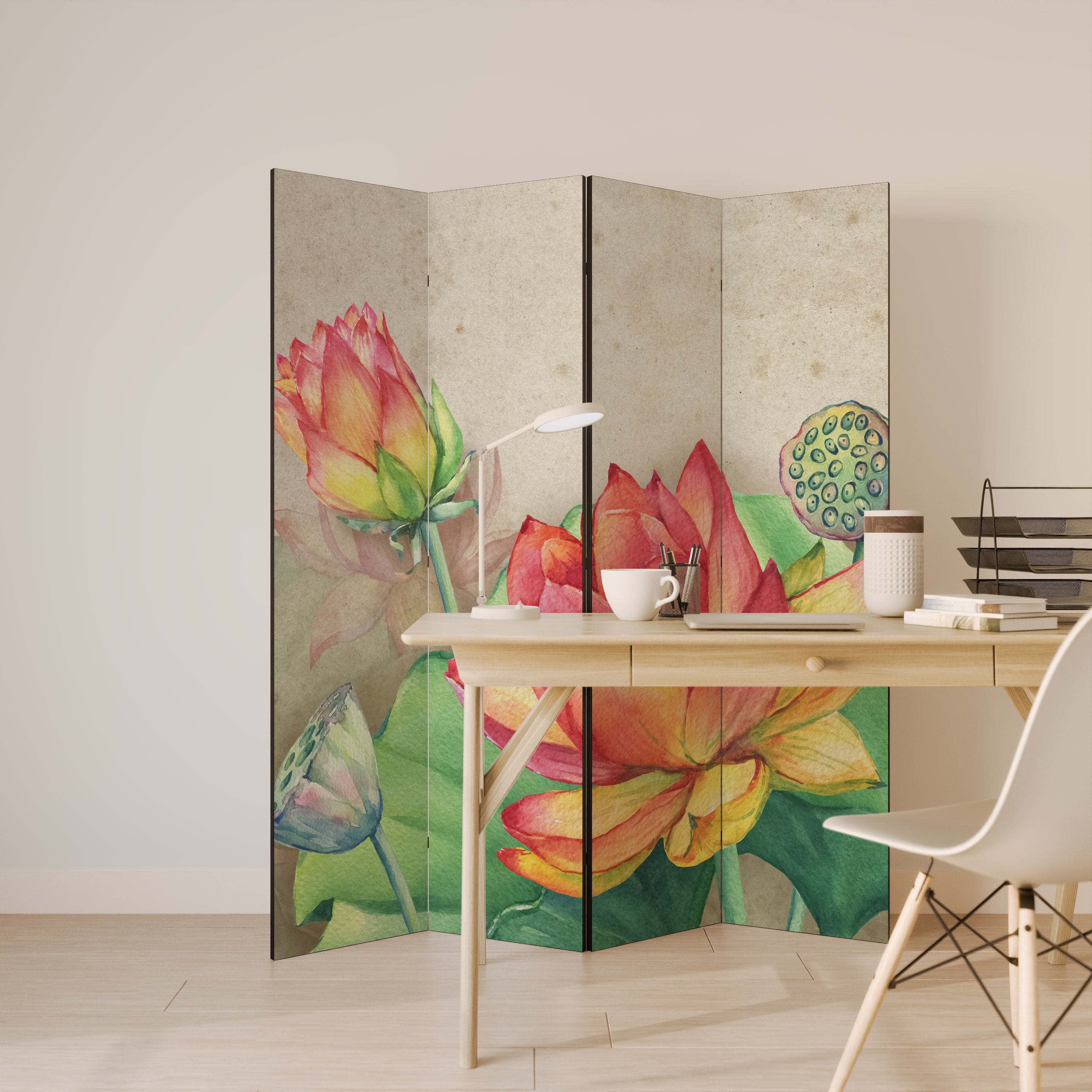 WHISPERING LOTUS BLOOMS Rumsavdelare 4 paneler