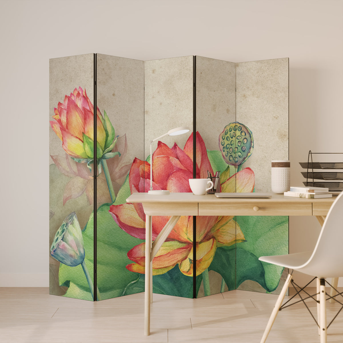 WHISPERING LOTUS BLOOMS Biombo de 5 paneles