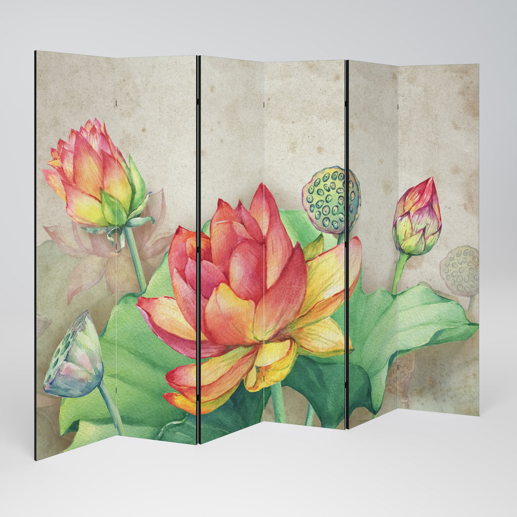 WHISPERING LOTUS BLOOMS Biombo de 6 paneles