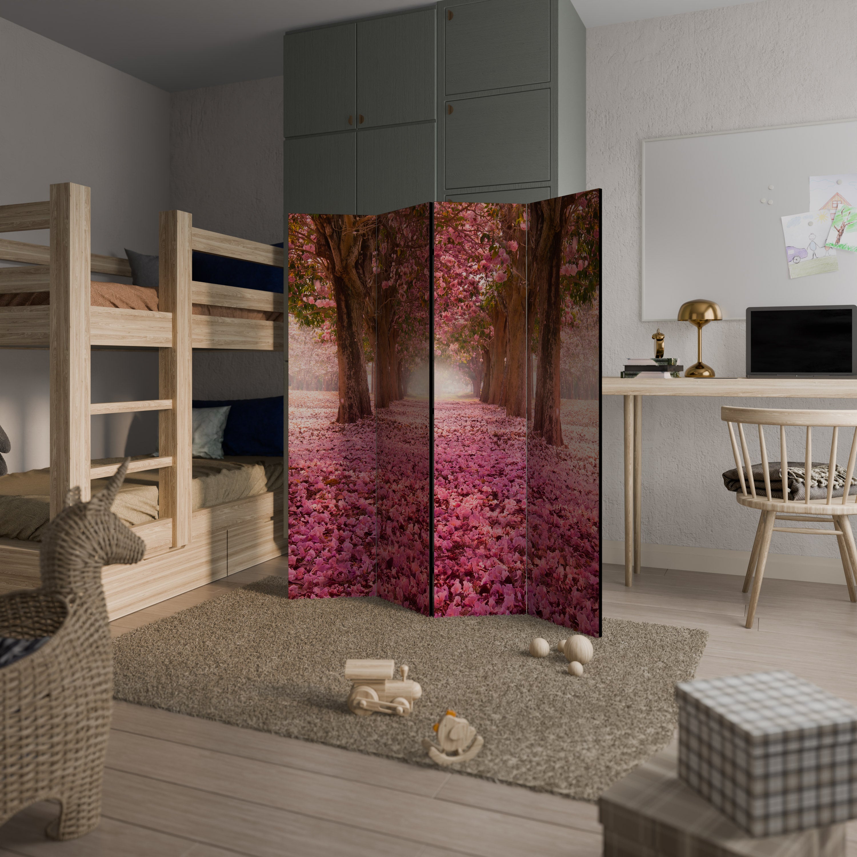 BLOSSOMING PATHWAYS Rumsavdelare 4 paneler