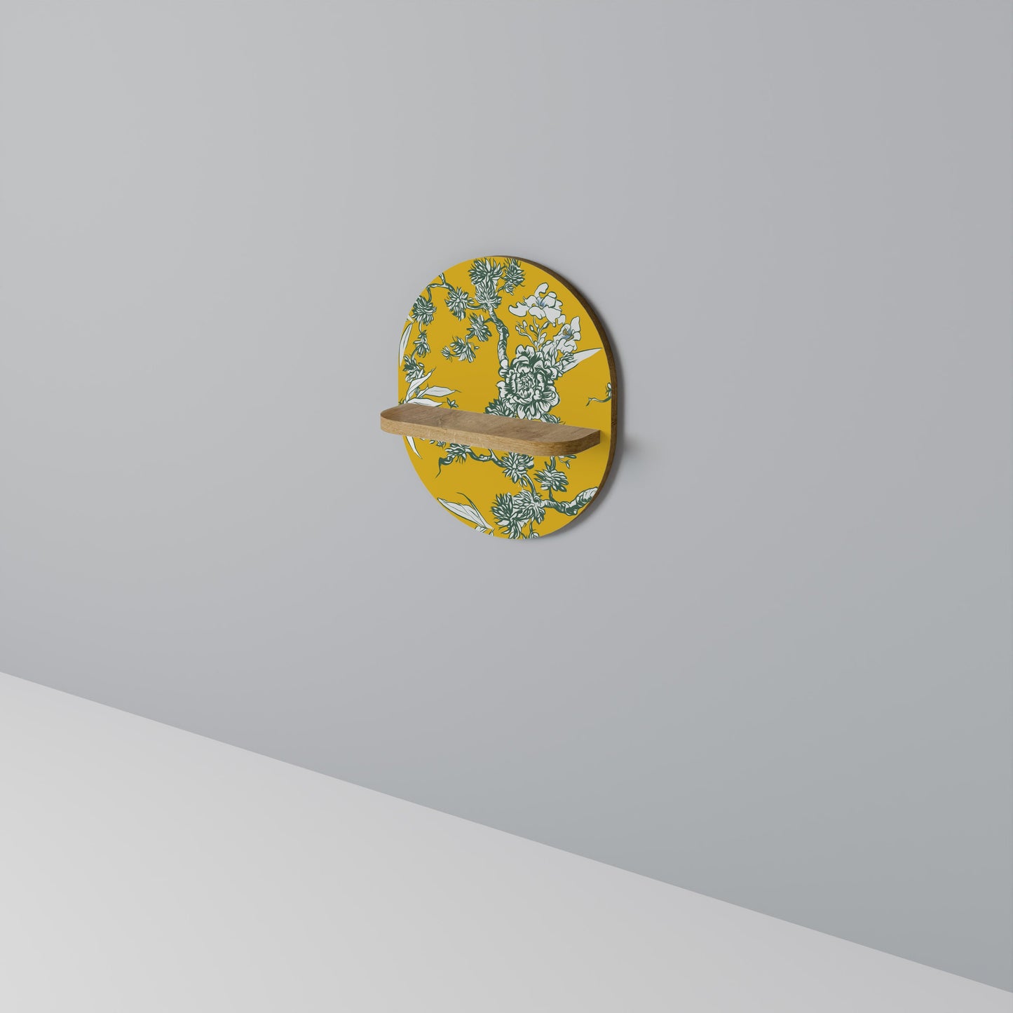 YELLOW CHINOISERIE Oval Art Shelf In Oak Effect