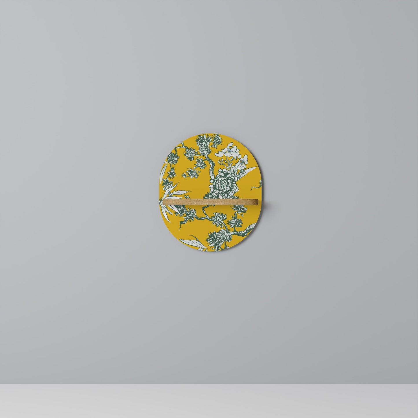 YELLOW CHINOISERIE Oval Art Shelf In Oak Effect