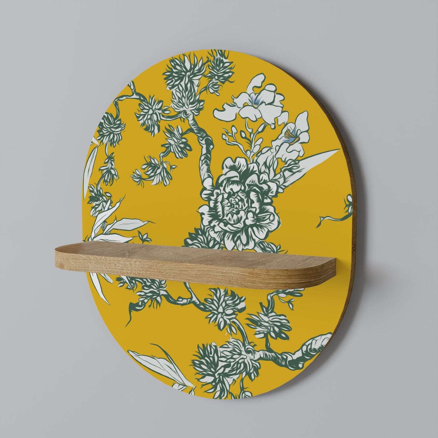 YELLOW CHINOISERIE Oval Art Shelf In Oak Effect