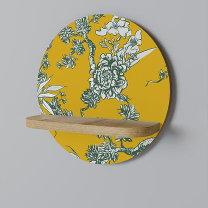 YELLOW CHINOISERIE Round Art Shelf In Oak Effect