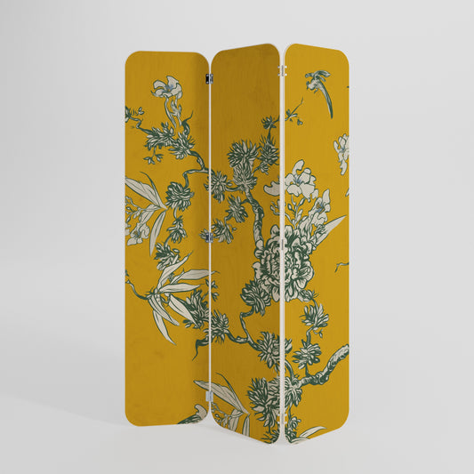 YELLOW CHINOISERIE 3-Panel Plywood Room Divider