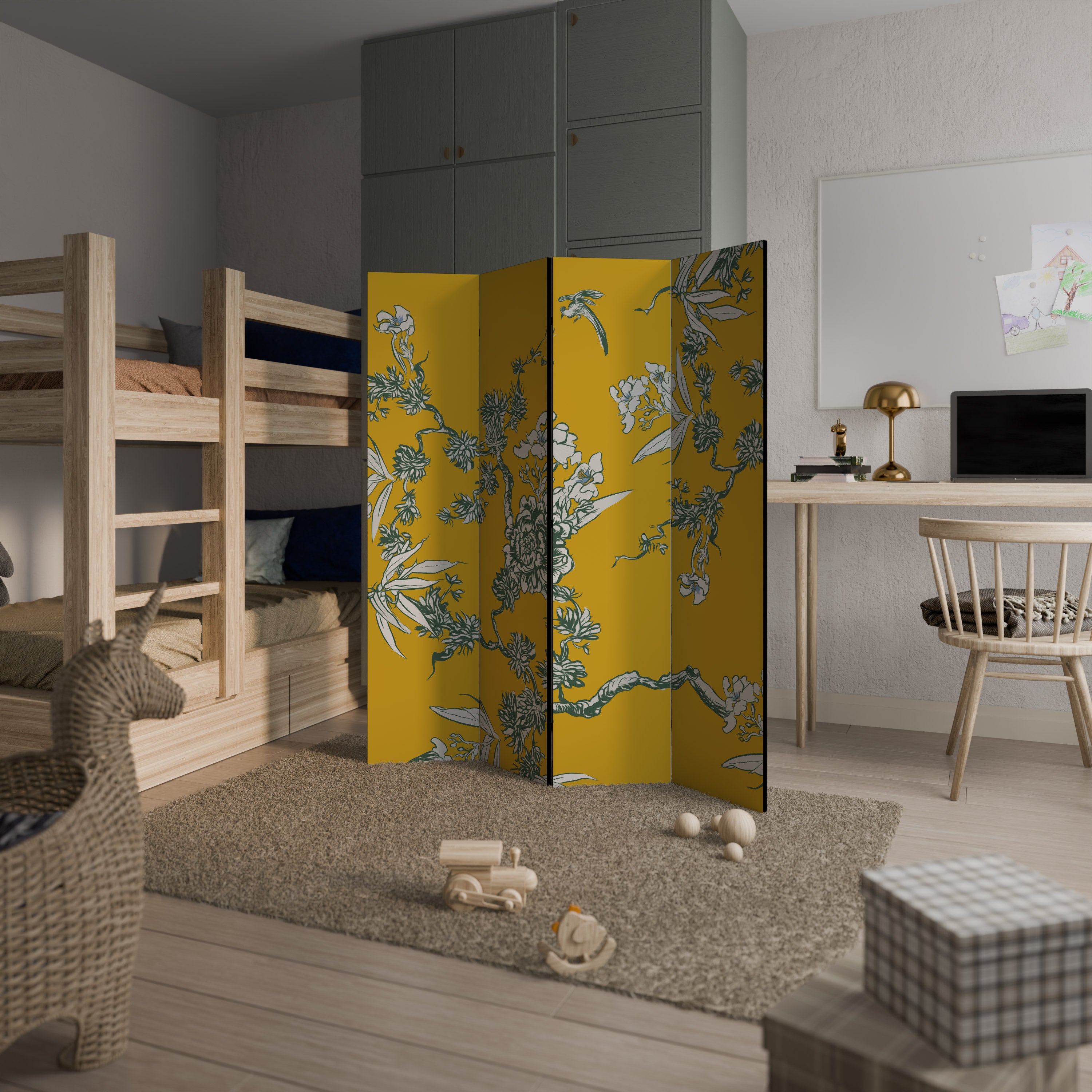 YELLOW CHINOISERIE 4-teiliger Paravent