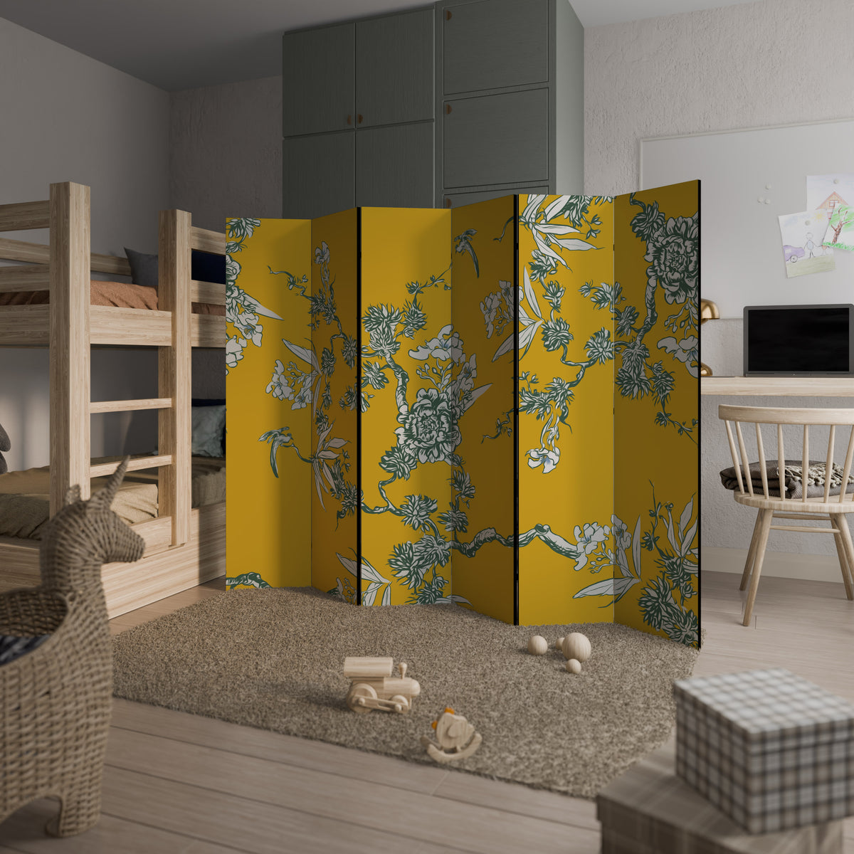 YELLOW CHINOISERIE 6-Panel Room Divider
